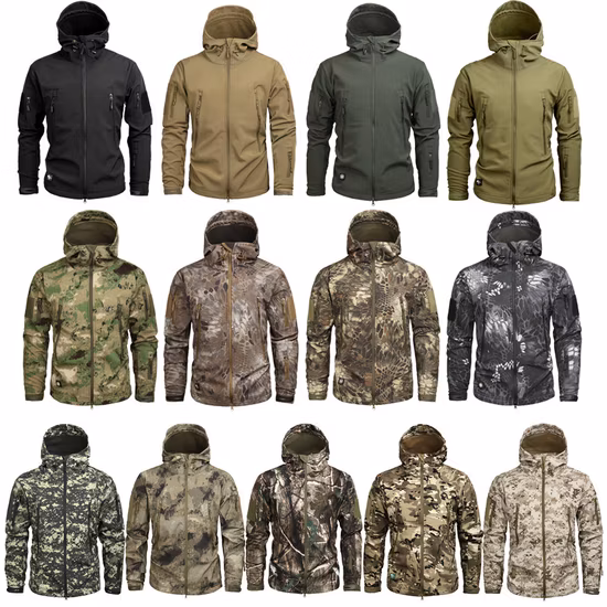 Men&prime; S Softshell Outdoor Tactical Jacket Camouflage Waterproof Combat Jacket Hidden Hoody Coat Windbreaker