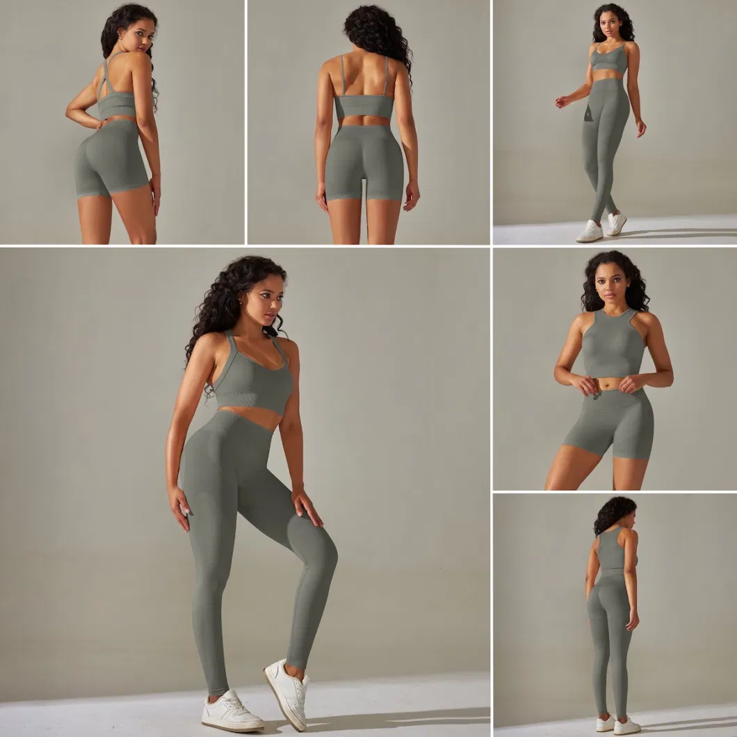 New Design 2/3/4/5PCS Butt Lift Running Exercise Yoga Set, Custom Logo Seamless Yoga Bra + Athletic Shorts + Gym Leggings Sports Outfits Active Wear for Ladies