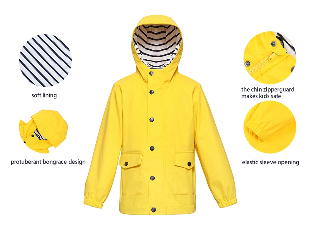 Kid PU Rain Jacket Sports Wear Children Outdoor Waterproof Jacket Raincoat Rainwear