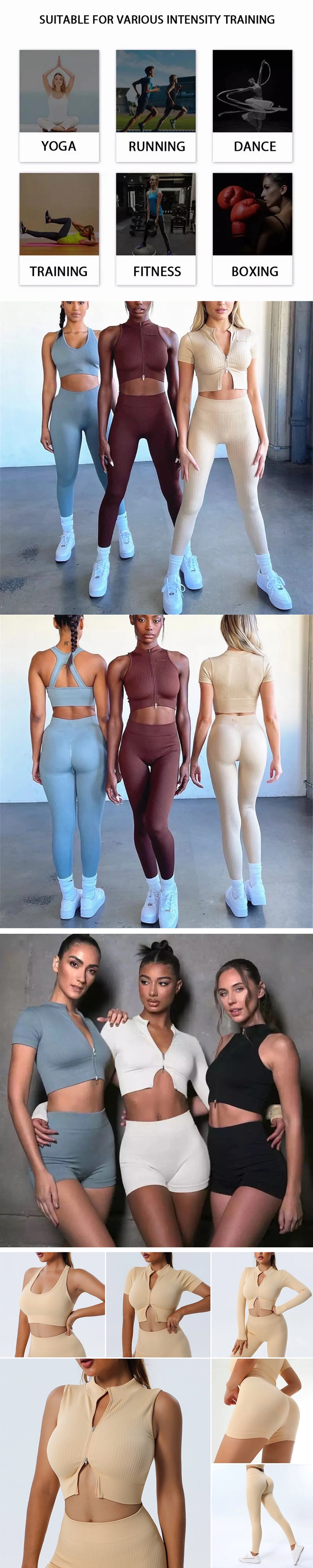 Wholesale Tiktok Trendy 2/3/4/5/6 Piece Fitness Clothes Seamless Sweatsuits Zipper Workout Sets Manufacturer, Custom Ropa De Yoga Gym Sports Wear for Women