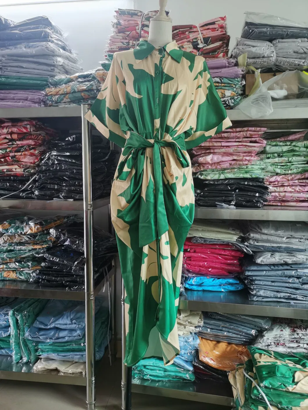 Printed Short Sleeve Women Clothes Evening Dress Lady Apparel Cardigan Irregular Fashion Dress
