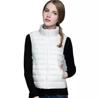 Women Down Vest Pure Color Lightweight Short Casual Fashion Stand